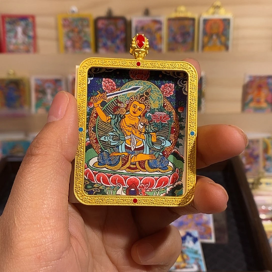 挽***风吊坠纯手绘唐卡文殊