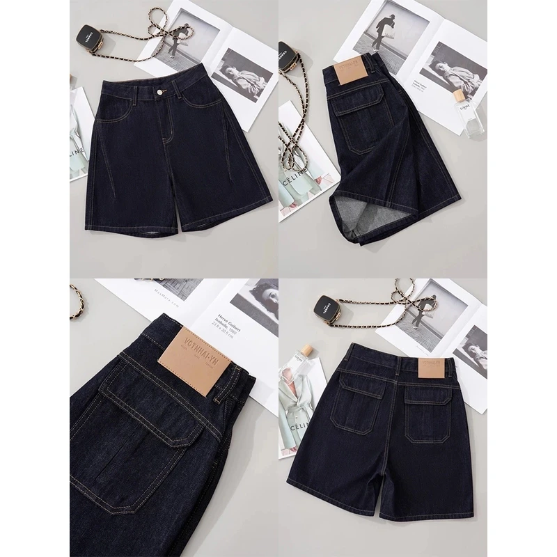 夏季薄款美型丹宁蓝高腰洋气牛仔短裤直筒百搭潮流休闲风时尚女
