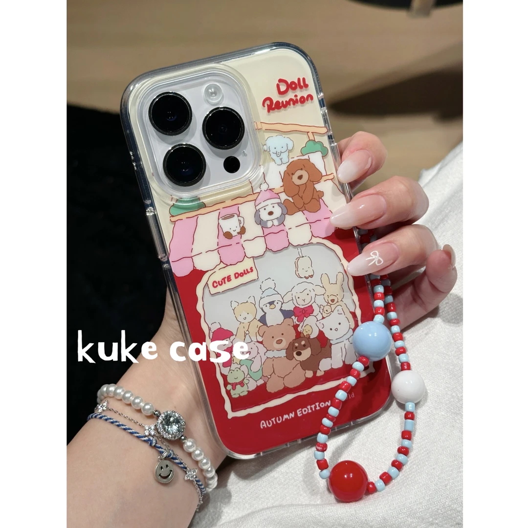 【适用苹果】ins可爱红色动物玩偶小屋圆边亚克力手机壳iPhone