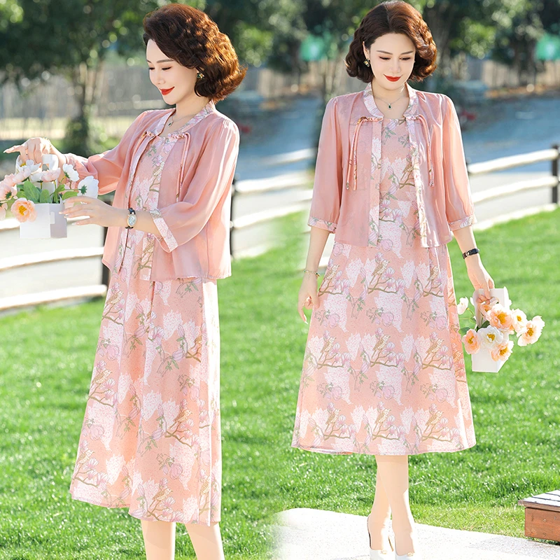 妈妈夏装时尚新中式两件套裙子洋气母亲节中老年女夏季国风连衣裙