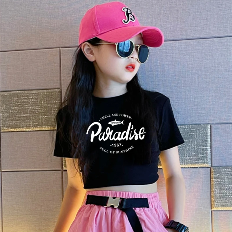 女童短袖T恤夏季2025新款中大童百搭白色上衣女童短款夏装上衣潮