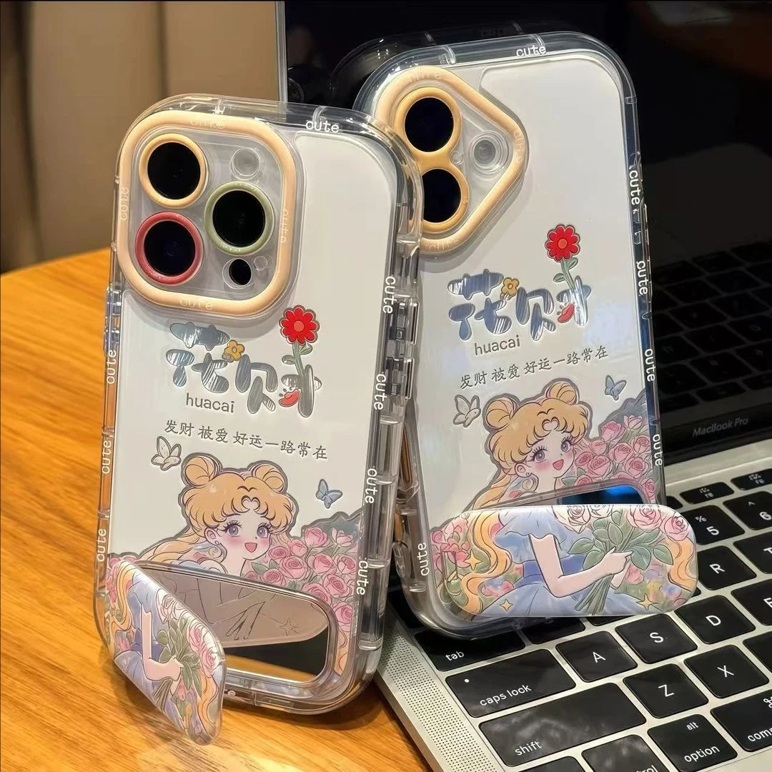 花财美少女镜子支架适用iPhone15/16壳ins风少女心华为Pura80pro
