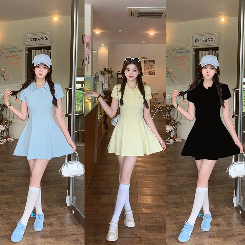2025夏装新款胖mm大码女甜美polo领收腰显瘦镂空连衣裙35282