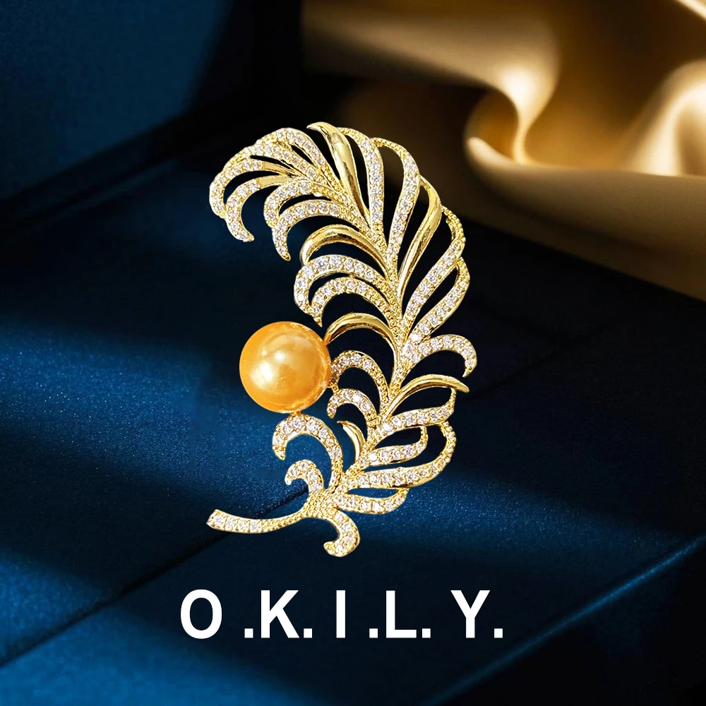 铜合金锆石胸针 羽毛胸针BR0006