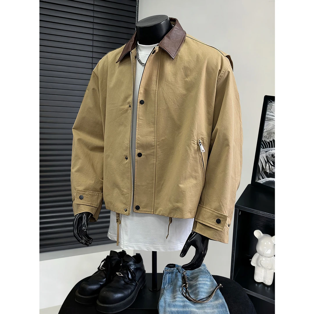2025年春秋季新款美式潮牌撞色工装夹克男日系复古宽松短款外套