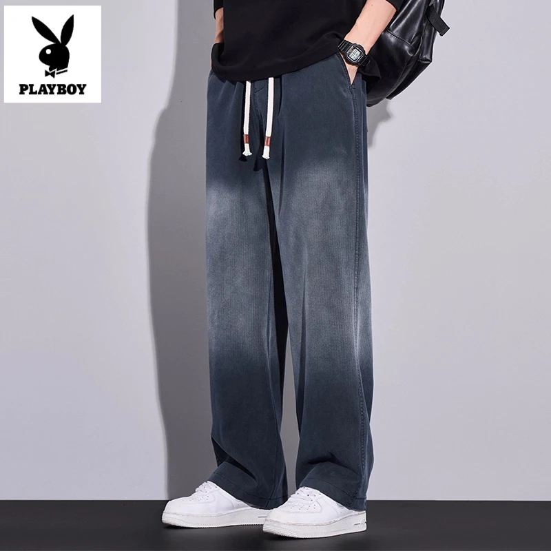 花花公子星空纹渐变休闲裤男士直筒宽松2025秋季新款潮牌阔腿裤子