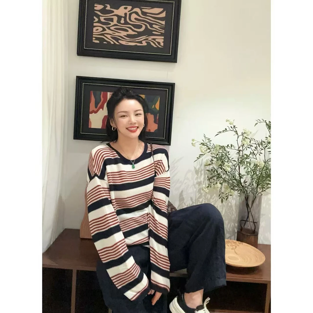 秋季钢琴键条纹套头长袖针织衫5-7-28