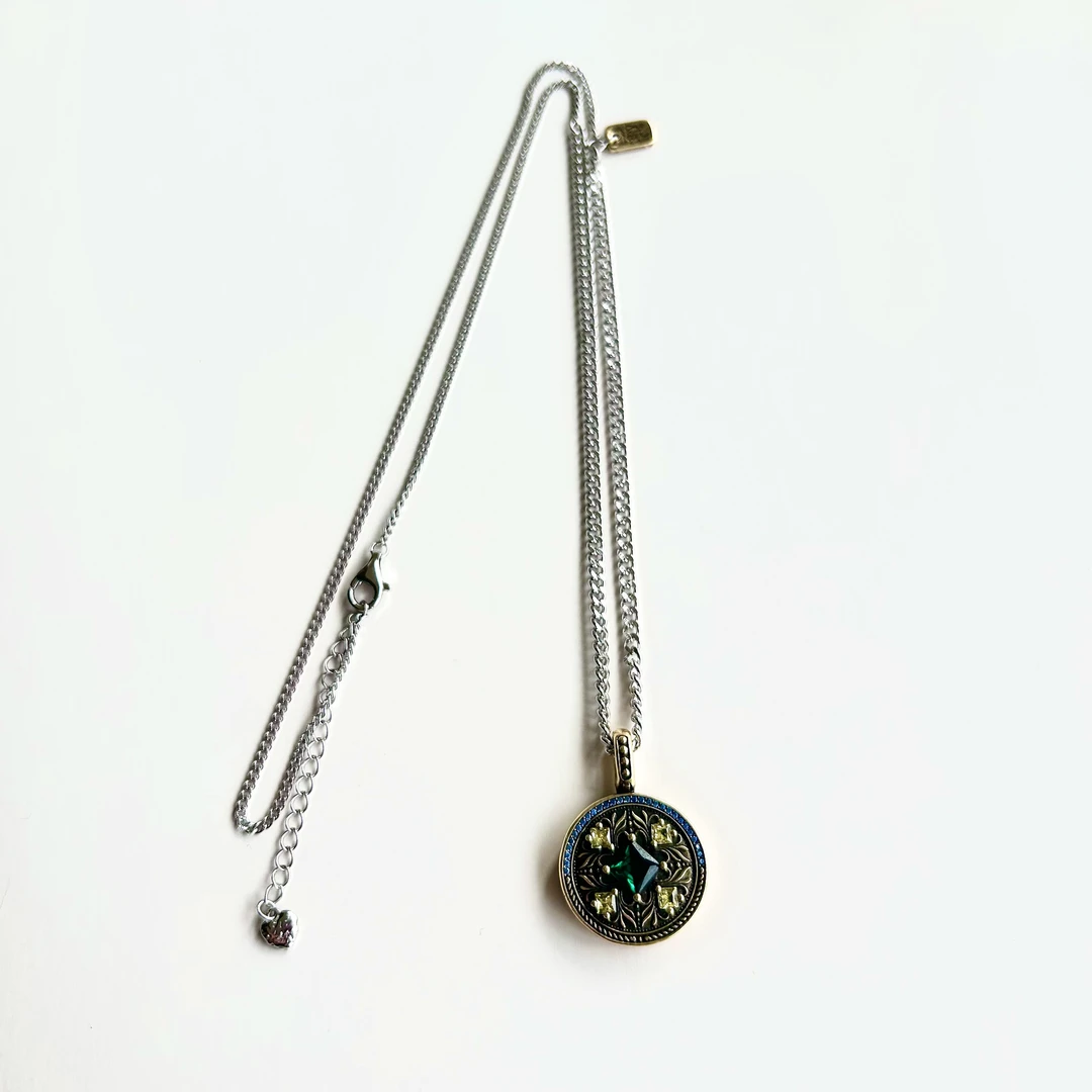 坠链均925银 韩国东大门ins风s925圆牌雕刻镶钻抽拉链项链-X0031