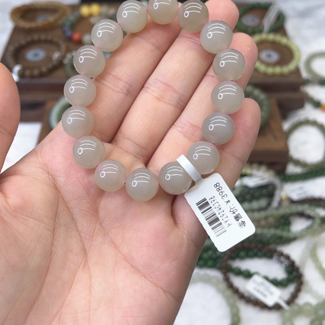 和田玉手串未镶嵌淡**笑藕粉卡12