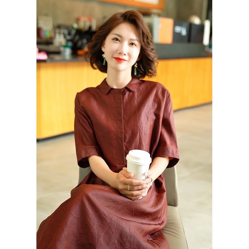 杭州丝绸真丝连衣裙中古典红云纱裙子女2025夏季新款桑蚕丝香云纱