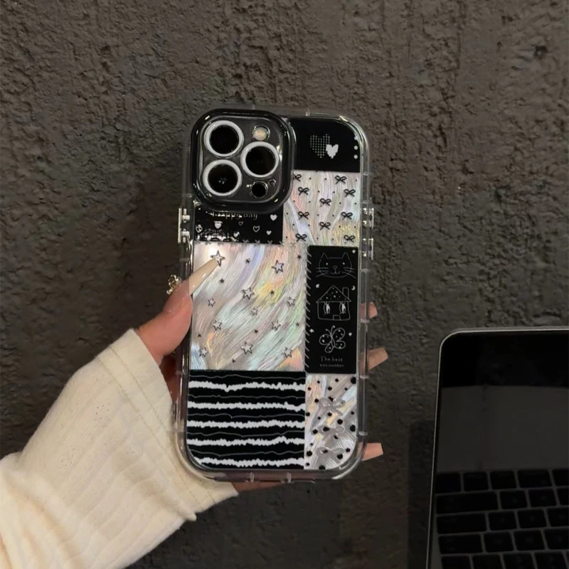 适用苹果16羽纱奶油手机壳iPhone15墨绿系拼接图案华为mate70小米