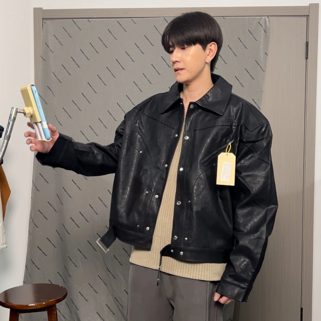 潮流时尚黑色皮衣夹克m码