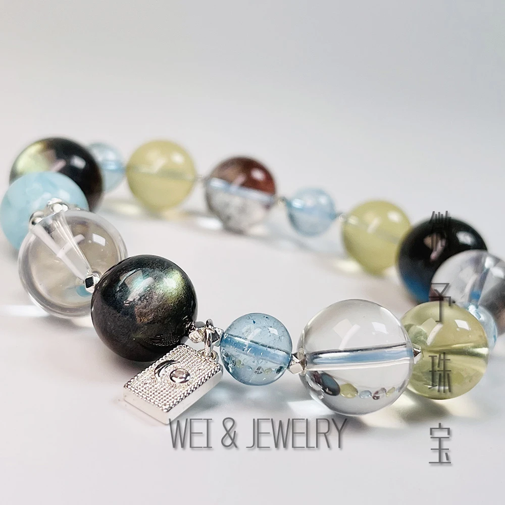 【微予珠宝】【云铢-轻盈丰沛】天然水晶绿幽灵设计手串多样性发其一