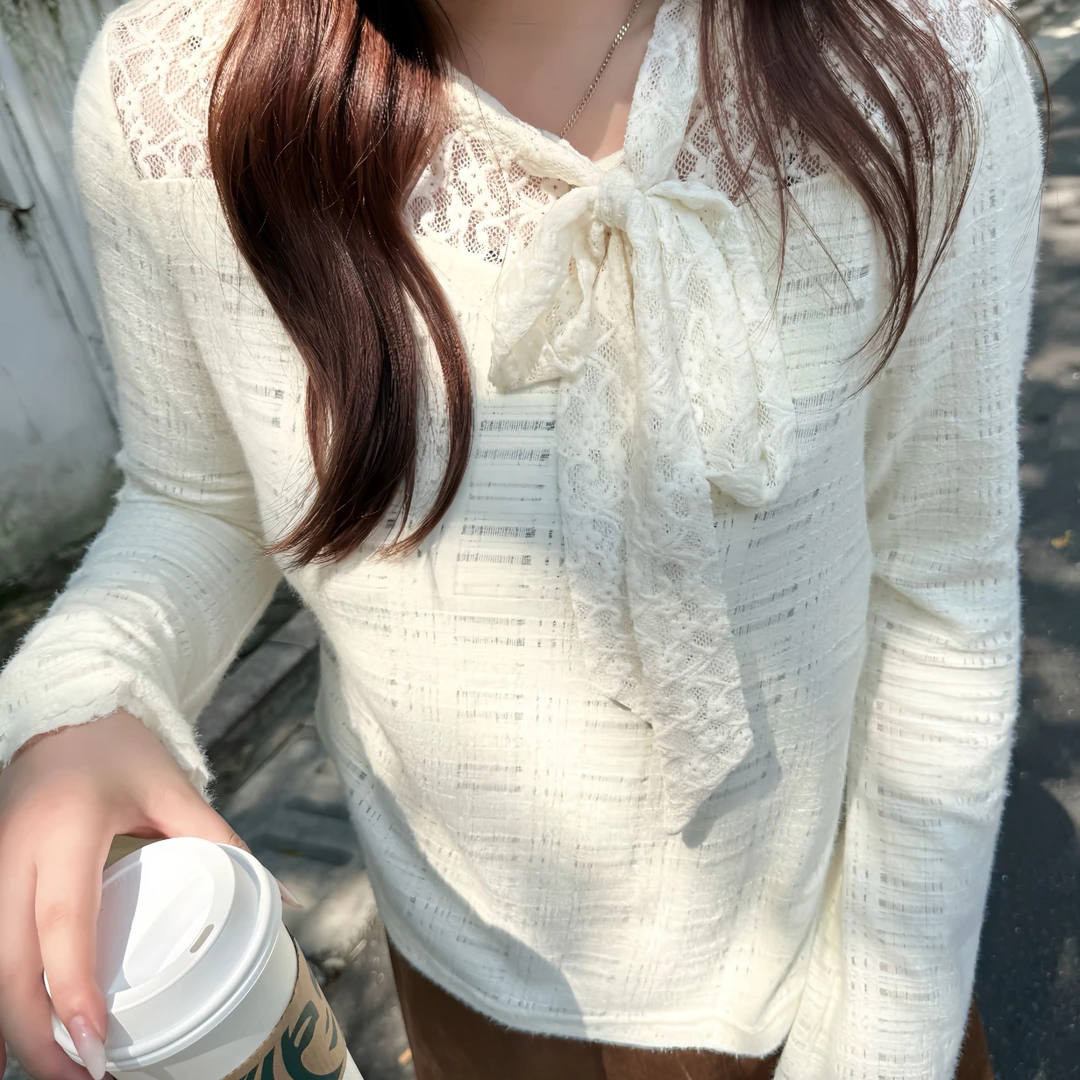 楠序【小精致】迪迪微胖女装 2025年秋装新法式百搭蕾丝衫YZ37180