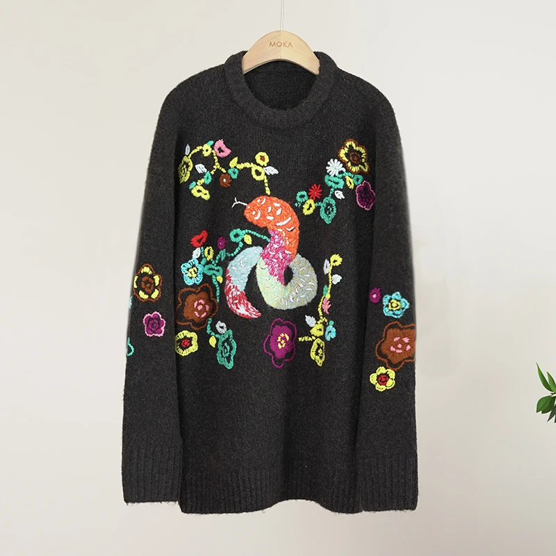 【蛇年限定】6股手绣童趣年画女士羊毛毛衣（250128）20437