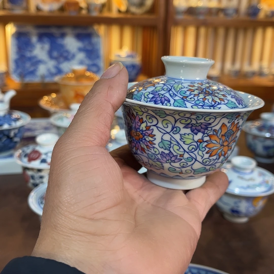 錡镇堂手工手绘盖碗