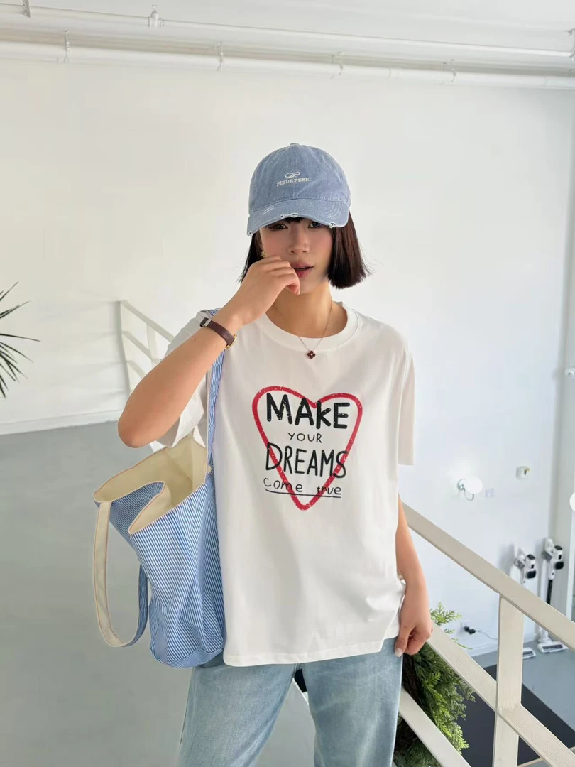 爱心字母印花正肩设计T恤女宽松显瘦独特超好看单穿短袖上衣春夏