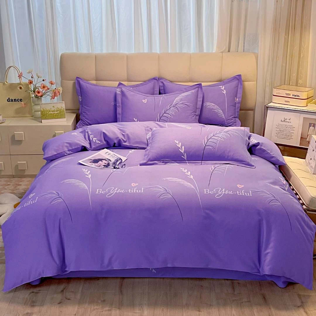 2025新款加厚全棉床上四件套面料柔软亲肤简约印斜纹纯棉磨毛被套