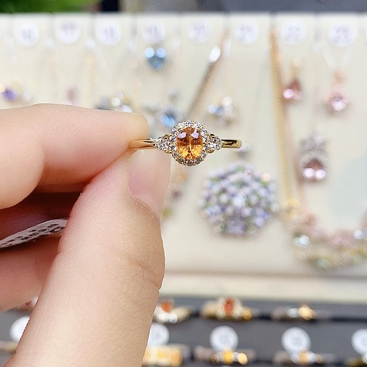 银S925镶嵌石榴石（芬达石）戒指