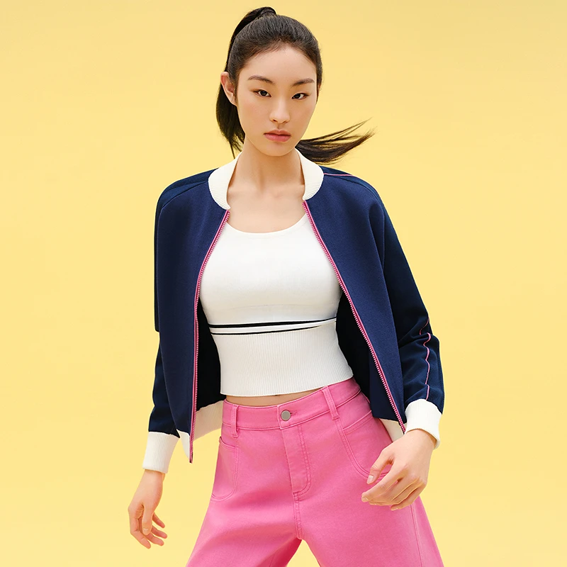 XII BASKET十二篮25春新款休闲撞色伊力特针织棒球服女7C35106130