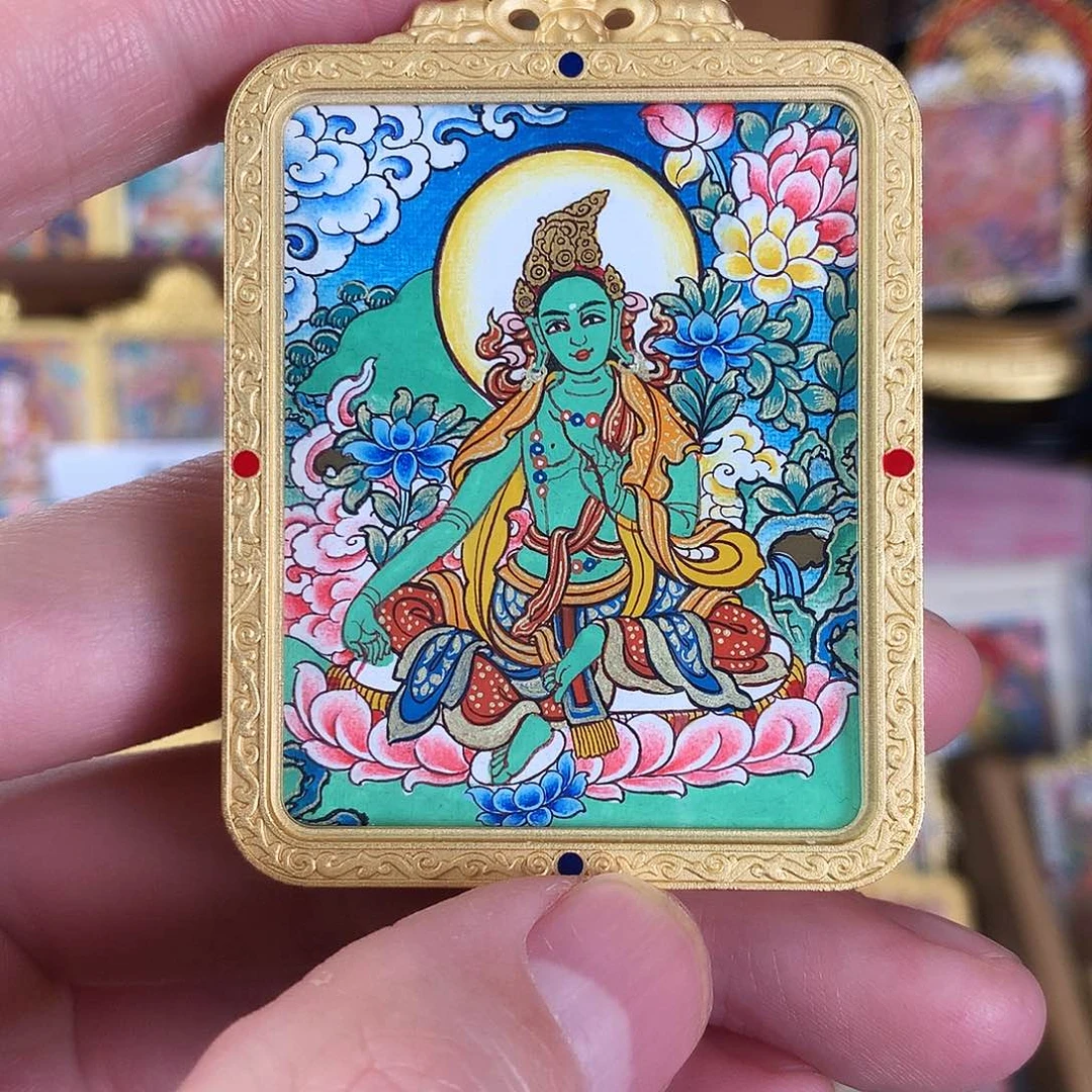 吊坠绿度母热贡纯手绘唐卡福利