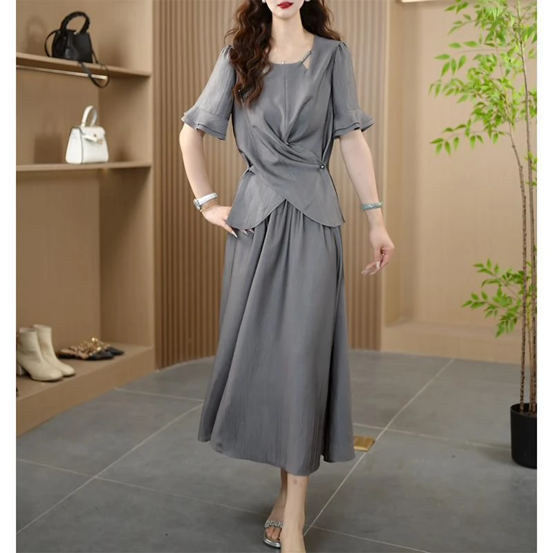 夏季大码时尚女神修身洋气宽松气质休闲百搭显瘦短袖半身裙两件套