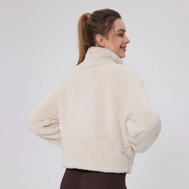 愈佳秋冬绒绒保暖外款防风立领加厚宽松瑜伽服休闲卫衣