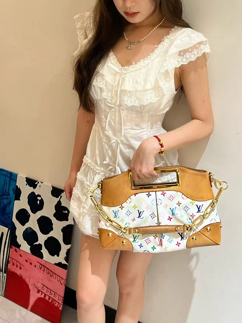 95新 LouisVuitton/路易威登 白三彩中号Judy