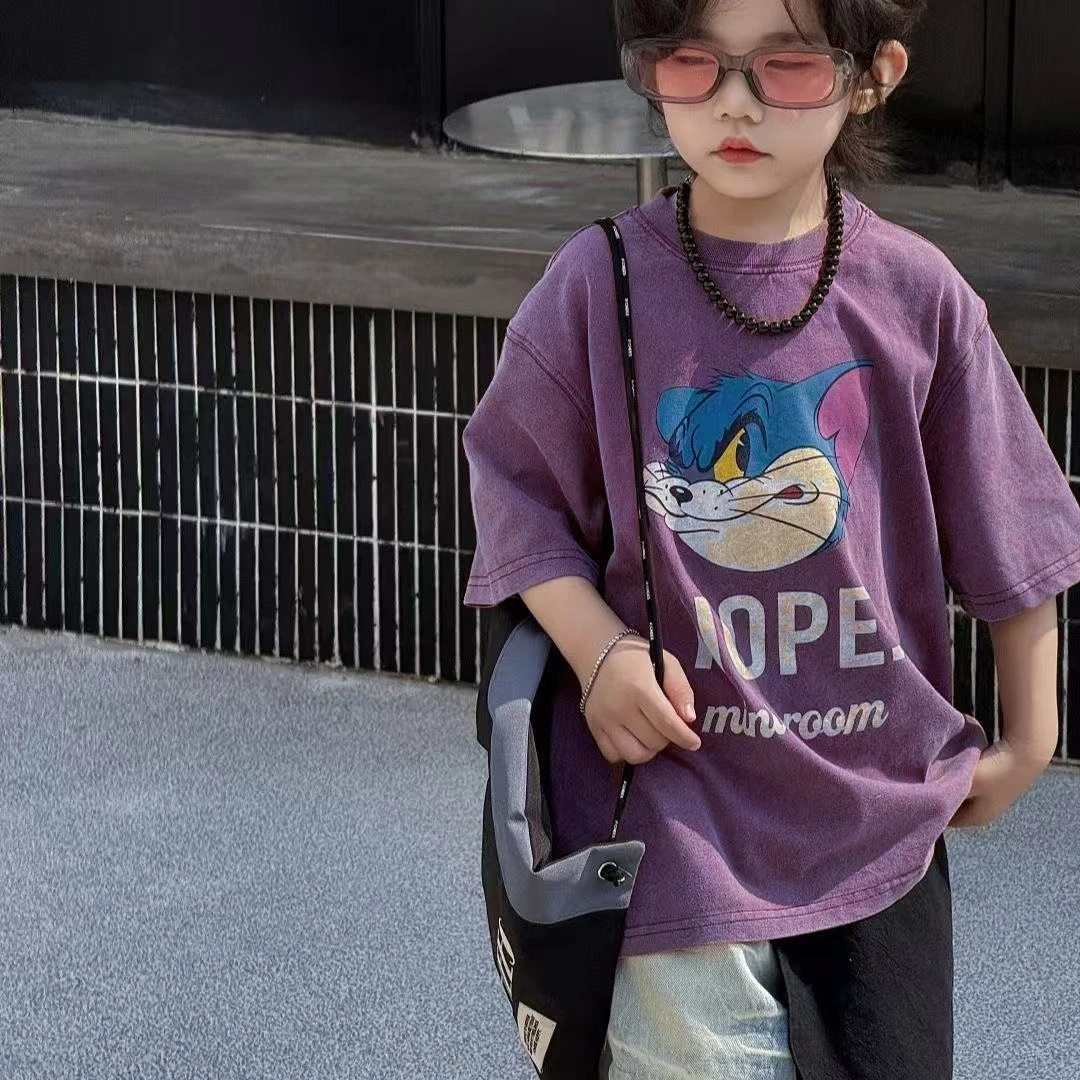 中大童夏季卡通短袖T恤2025款儿童打底衫男孩夏装休闲卡通上衣