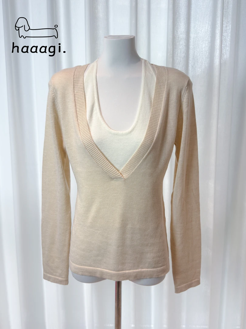 haaagi.韩系长袖针织女假两件款毛针织衫秋冬内搭毛衣修身拼接