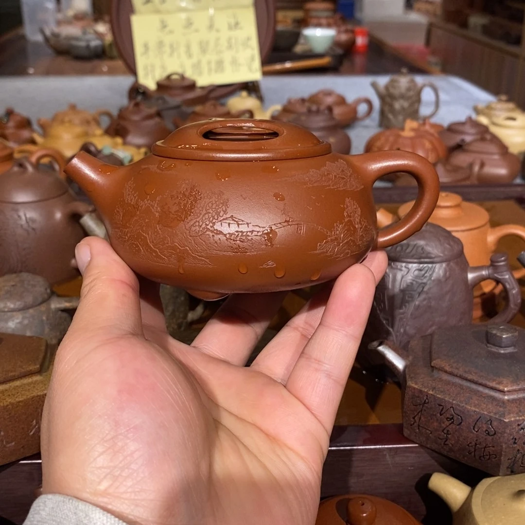 紫砂茶壶砂性料小红泥牛盖石瓢260cc