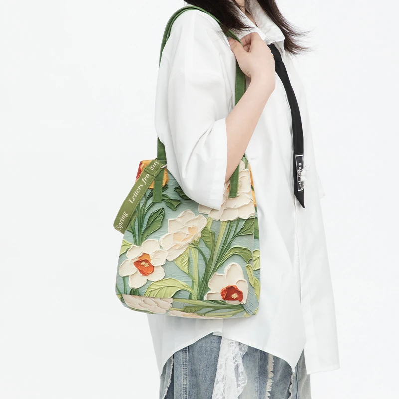 弘娜x色彩探险家原创绿水溪畔百搭单肩斜挎包女六边形托特手袋包