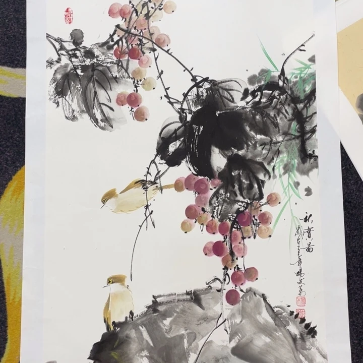 秦***武国画四尺三开作品