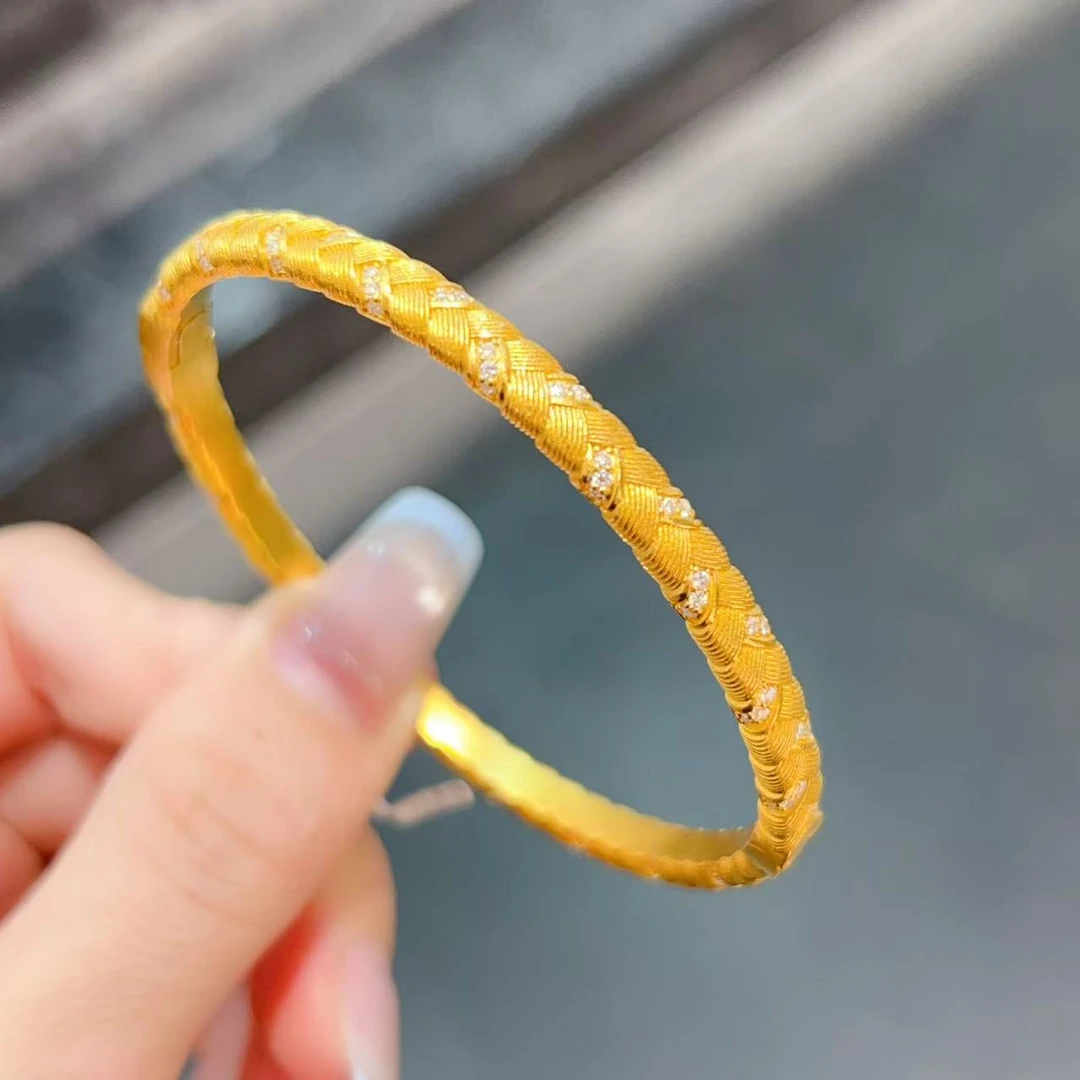 【新美源】足金999 古法工艺 镶嵌编织麻花镯