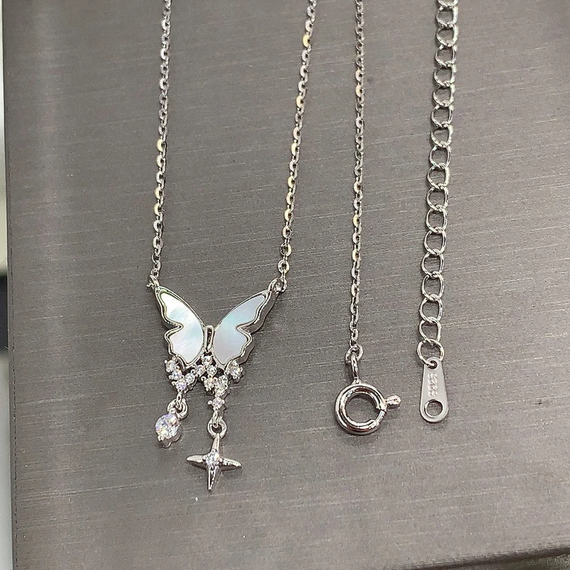 坠链均925银贝壳 小众轻奢闪耀星星蝴蝶贝壳项链