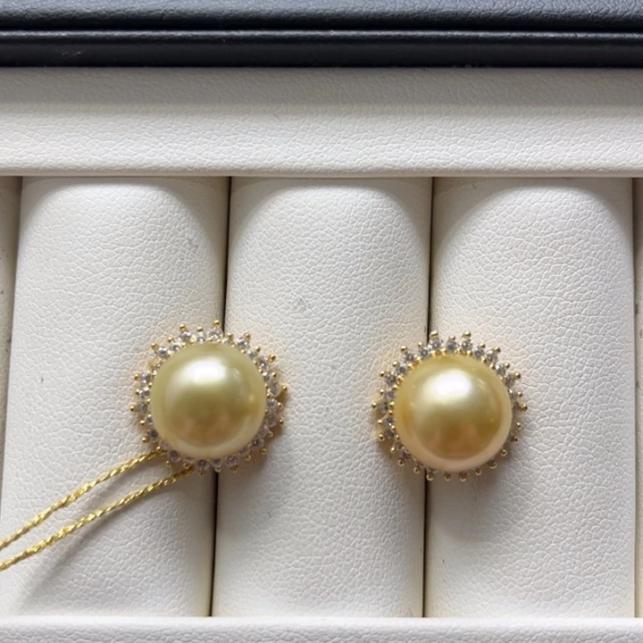 银S925镶嵌耳饰海水珍珠10-11mm 107号