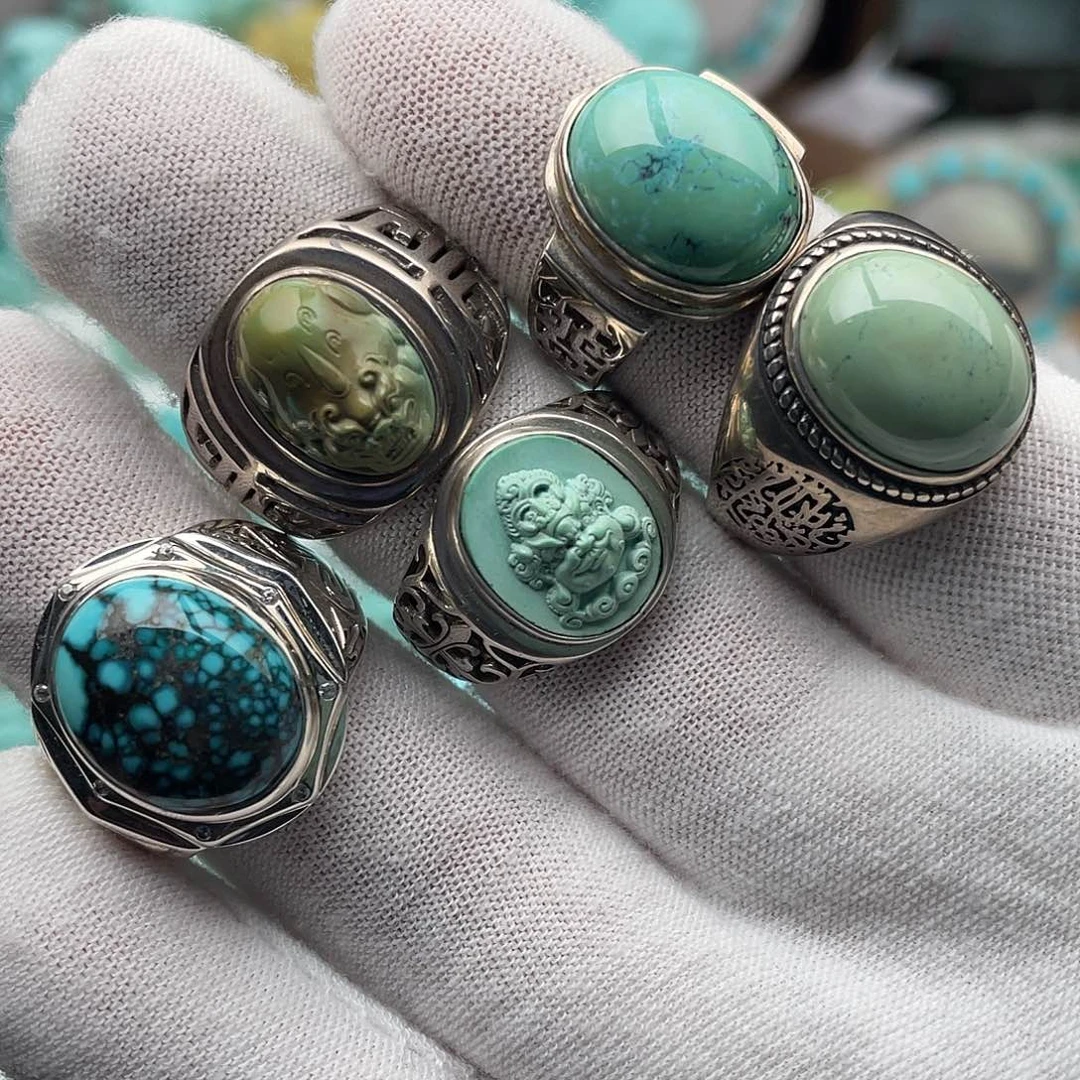 绿松石银S925镶嵌戒指