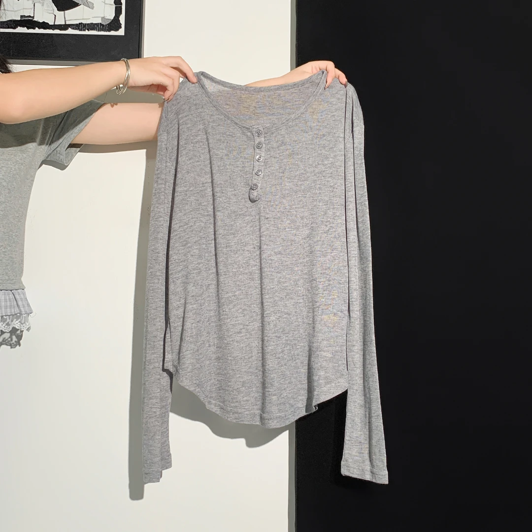 韩系慵懒薄款巨好看内搭微透长袖T恤女早秋穿搭打底宽松显瘦上衣