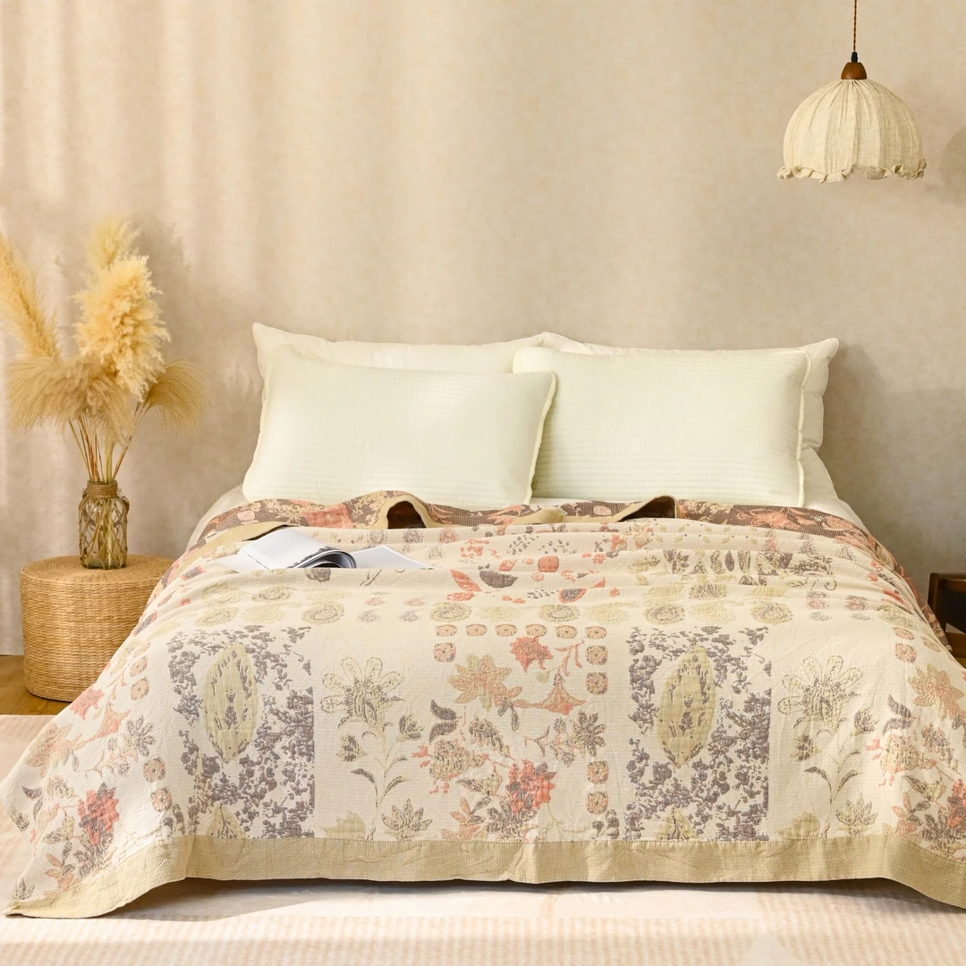 丝路遗珠-粉色罗布麻纱布浮雕床盖230*250cm