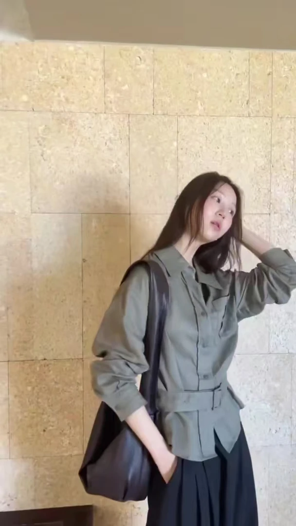 2025夏季新款韩系松弛感穿搭收腰百搭衬衫上衣搭配阔腿裤两件套女