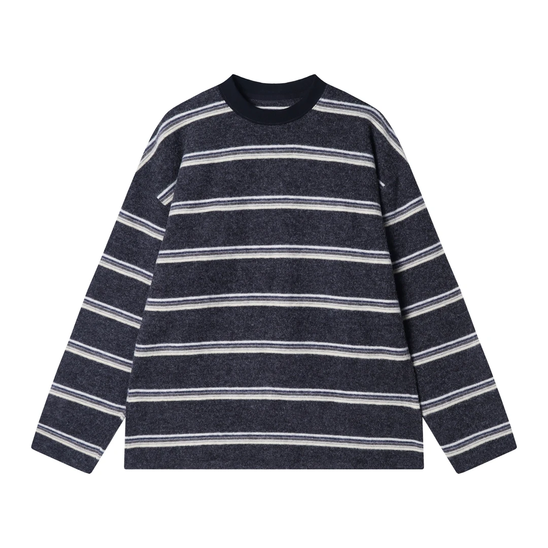 秋冬季新款时尚个性韩系撞色条纹圆领长袖T恤百搭情侣套头上衣潮