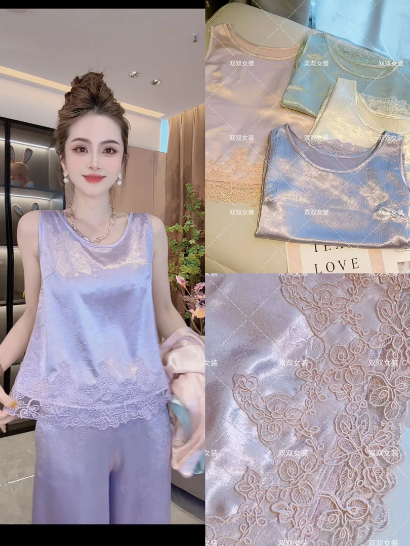 SS.studio/双双：“女神背心”新中式蕾丝百搭时尚气质拼接醋酸背心