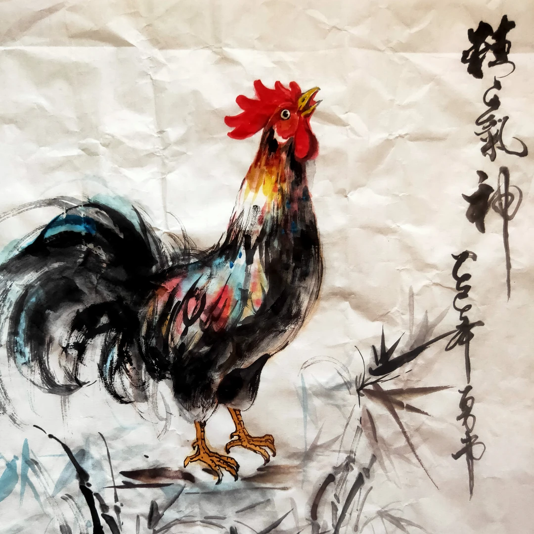 公鸡国画四尺斗方50*50平安大吉寓意好
