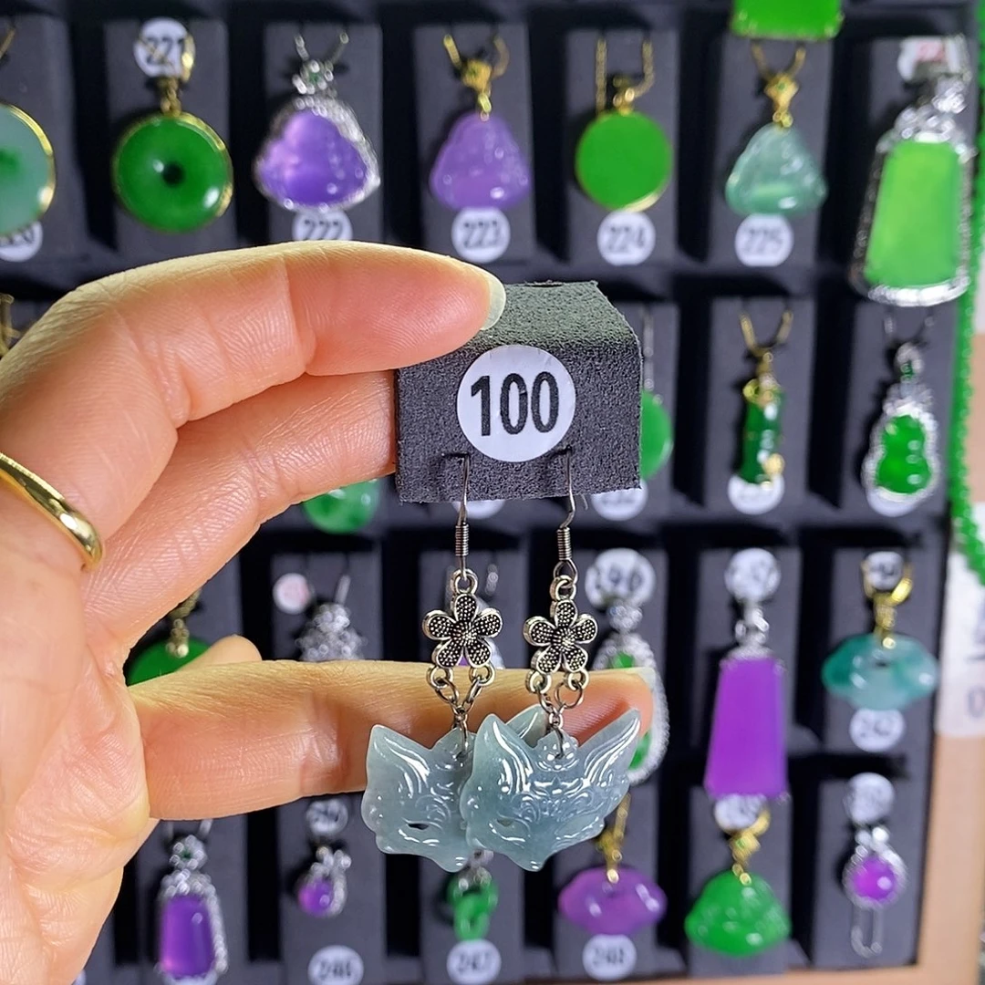 银S925镶嵌翡翠耳饰100