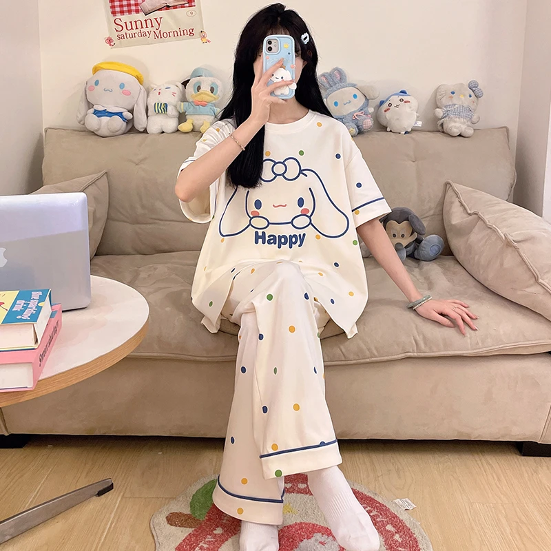 女童睡衣夏季薄款纯棉短袖长裤2025新款儿童夏天女孩公主风初中生