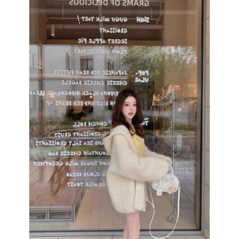 清仓慵懒风韩系高级感羊毛毛衣秋冬女连帽外套宽松温柔风羊绒开衫