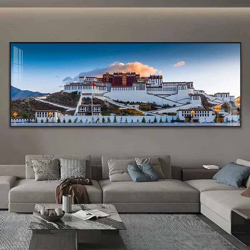 客厅装饰画马到成功高档大气布达拉宫挂画风景图办公室用品横版画