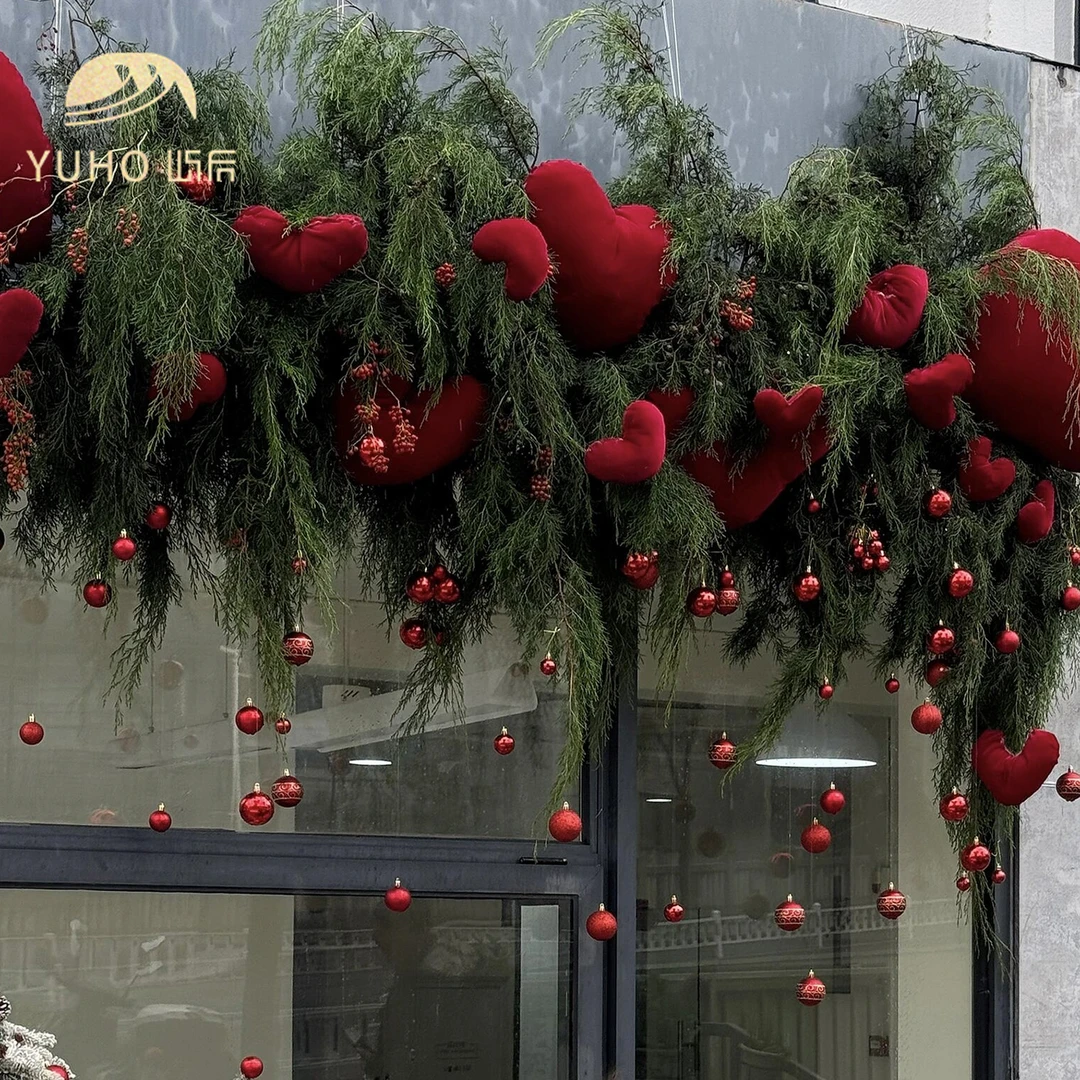 屿后 【圣诞节】红色植绒爱心成品橱窗布置打卡网红氛围感diy材料