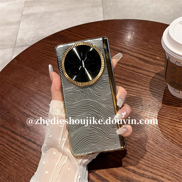 适用华为matex6折叠屏典藏版手机壳matex5高档皮纹支架全包双中轴