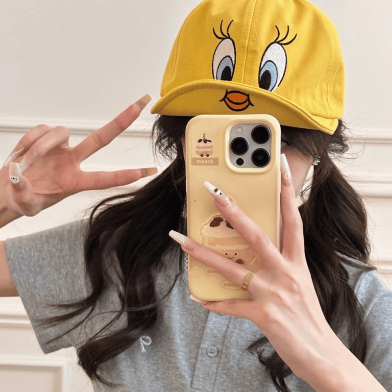 韩国崔弟翠儿翻檐鸭舌帽子女夏季可爱卡通小黄鸭刺绣遮阳棒球帽潮